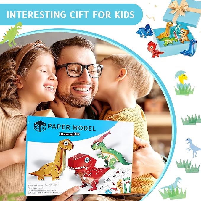 Paper Craft 3D Puzzle DIY Puzz Kits (8 PCS/Kit) Cartoon Art Craft Gift for Kids, No Need Scissors, Include Adhesive Paper, Art Supplies in Class, Cubic Art Decor Paper Model Craft Kit (Car)