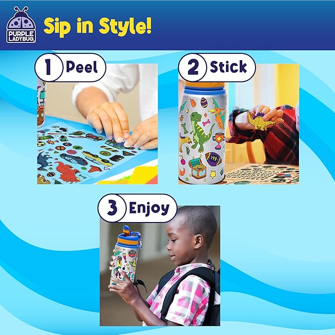 PURPLE LADYBUG Decorate Your Own Water Bottle for Boys - Crafts for Boys Ages 6-8, Birthday Gift for 5-10 Year Old Boy, Easter Gifts for Kids Boys, Valentines Day Gift