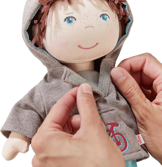 HABA Lian 12" Soft Boy Doll with Brown Hair, Blue Eyes and Embroidered Face (Machine Washable)