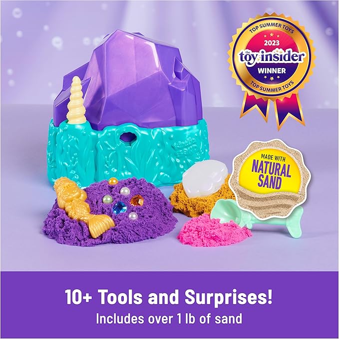 Kinetic Sand, Mermaid Crystal Playset, Over 1lb of Play Sand, Gold Shimmer Sand, Storage and Tools, Sensory Toys for Kids Ages 3 and up