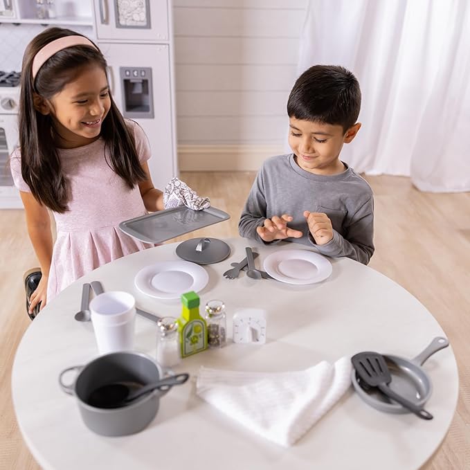 Melissa & Doug 22-Piece Play Kitchen Accessories Set - Utensils, Pot, Pans, and More , White