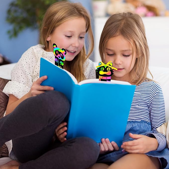 MALLMALL6 70Pcs Animal Scratch Bookmarks Scratch DIY Hang Tags Party Favors Theme Birthday Party Classroom School Supplies Decorations Crafts Kit for Kids