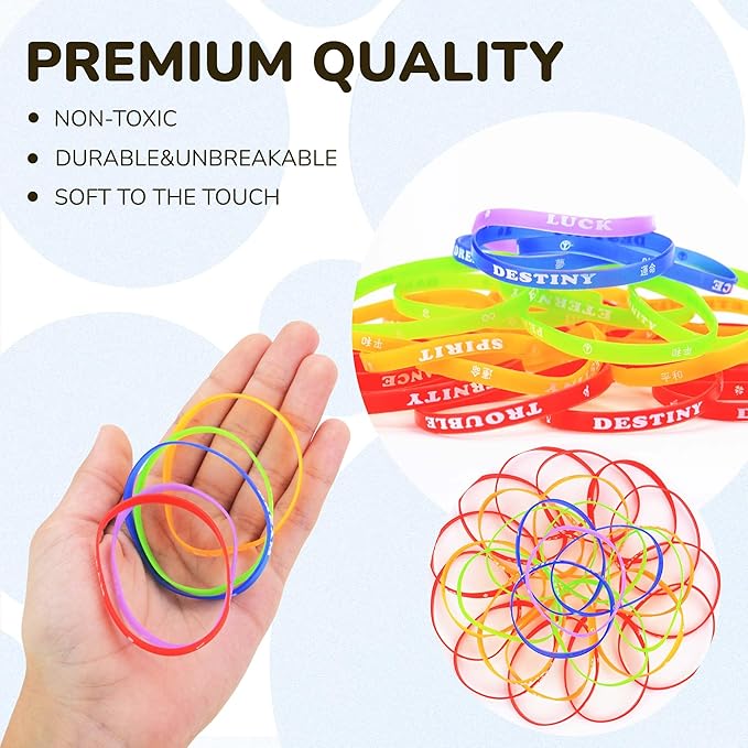 Rubber Bracelets - 100 Pcs Silicone Wristbands - Rubber Band Bracelet Party Favors for Kids - Rubber Bracelet for Kids - Silicone Wristband for Kids - Wristbands Silicone - Vending Machine Toys