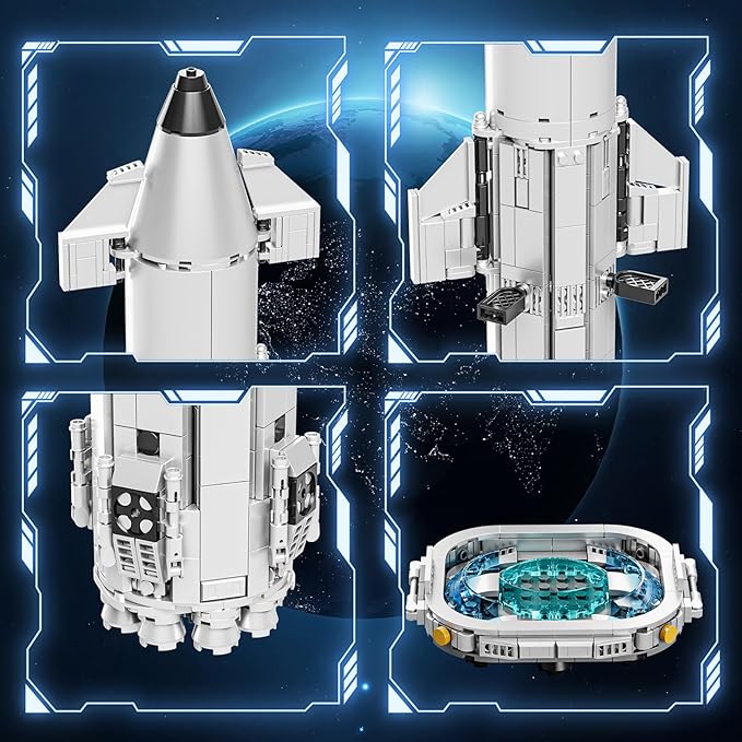 Large-Sized Space Launch Starship Center Building Toy Set 8 in 1 -Compatible with Legos for Adults,Silver-Plated Appearance, Collectible Building Block Set for Rocket Enthusiasts & Adults