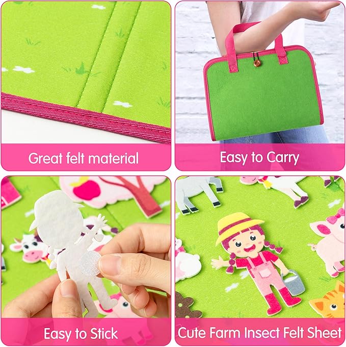 WATINC Pink Animals Felt Story Board - Farm Animal and Insect Bug Learning Flannel Portable Story Board Gift, Early Educational Storytelling Travel Interactive Play Kit for Classroom Kids Toddlers
