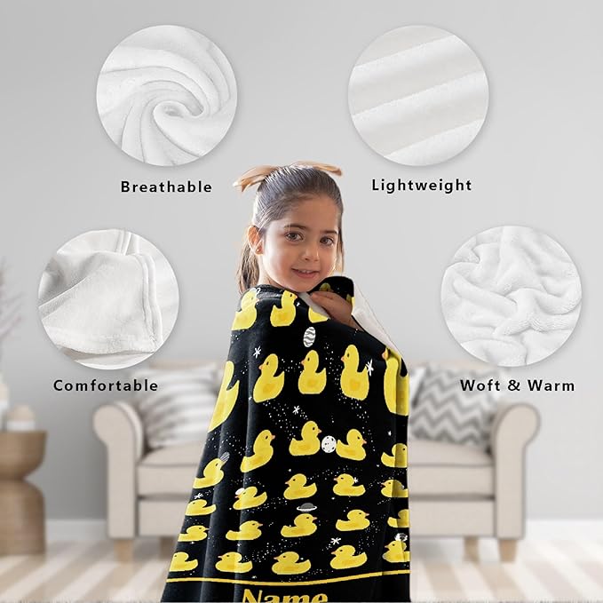 Custom Name Ruddy Duck Adult duck Blanket Kids Funny Blanket Suitable for Bedroom Living Room bed sofa Crib Couch Chair outdoor All Season Items That Yellow Duck Lovers Will Love 80"x60"for Adult
