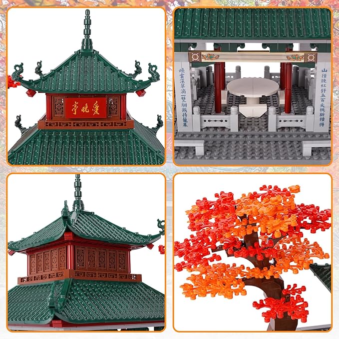 Oichy Building Blocks Set 987 PCS, Aiwan Ting Pavilion Architecture Model Kit Collection Toy Building Sets Gift for Adults and Kids