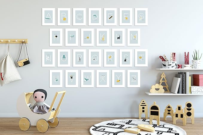 Alphabet Cards for Classroom - Alphabet Cards for Classroom, Nursery and Bedroom - Learning Flash Cards for Toddlers Set of 26 5"x7" Letter Prints (Blue)