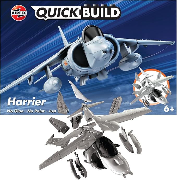 Airfix J6009 Quickbuild Model Airplane Kits for Adults & Kids - Harrier - Fighter Jet Plastic Model Kits, Block Building Sets, Snap Together Aircraft Models, Engineering Toys for Gifts