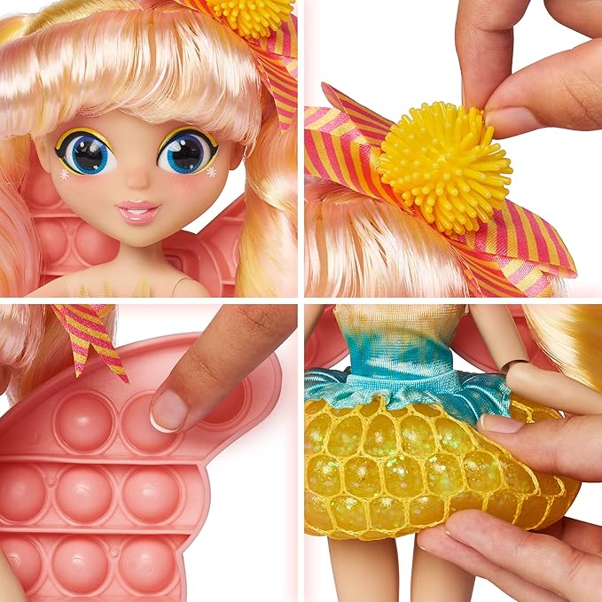 Fidgie Friends Dandelion Wishes, Butterfly Fashion Doll with Push Pop Fidget Toy, Anxiety and Stress Relief for Kids