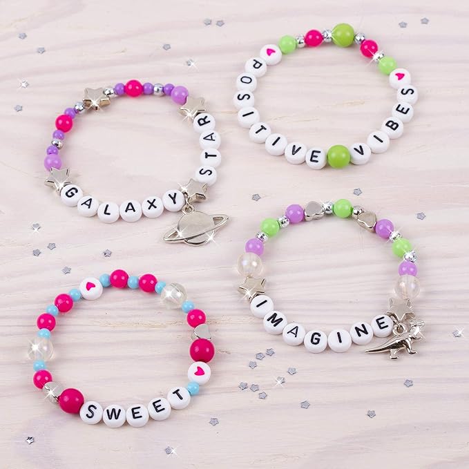 Make It Real: Block ‘N Rock Bracelets Kit - Create 4 Unique Letter Charm Bracelets, 147 Pieces, Includes Play Tray, All-In-One, DIY Bead Jewelry Kit, Tweens & Girls, Arts & Crafts, Kids Ages 8+