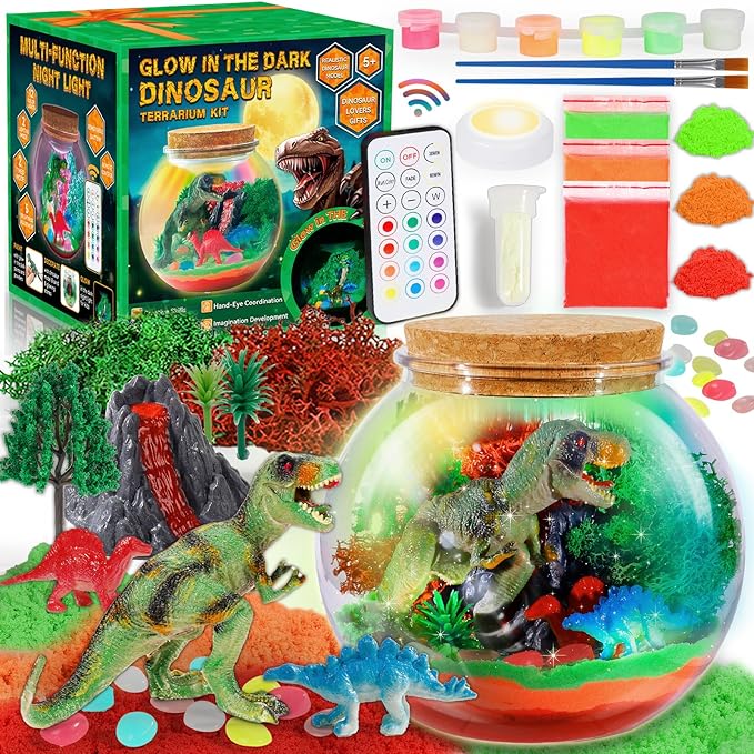 Dinosaur Terrarium Kit for Kids - Arts & Crafts Activities Sets With Glow in The Dark Painting - DIY Dinosaur Toys Birthday Gifts for Boys Age 5, 6, 7, 8, 9, 10, 11 & 12 Year Old(Dinosaur Terrarium)