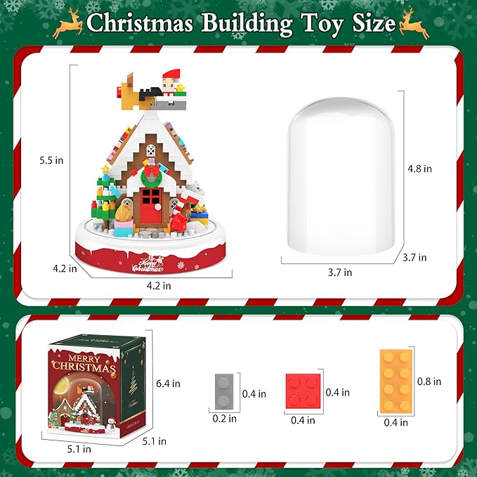 Christmas Gingerbread House Building Blocks Toy, 571 Pcs Building Sets Christmas Decoration with Dust Cover, Mini Building Kit, Holiday Display Gift for Christmas, Stocking Stuffers for Kids Adults