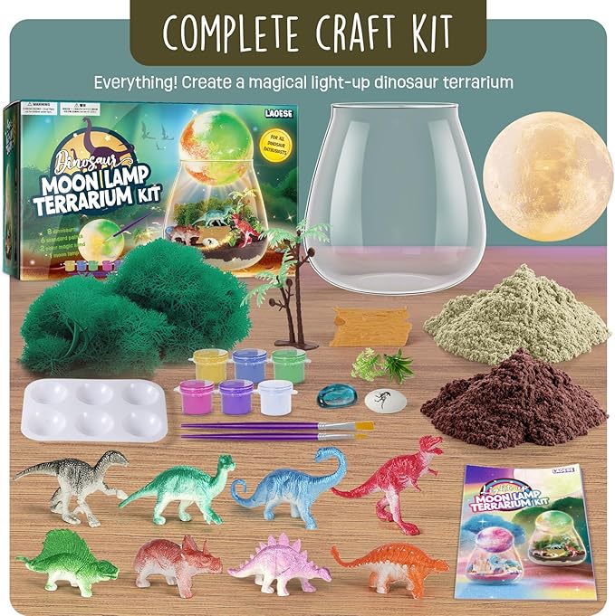 Dinosaur Terrarium Kit for Kids - Dino Kid Crafts with DIY Moon Lamp Kit - Birthday Gift for Boys Ages 4 5 6 7 8-12 Year Old - Arts and Crafts for Boys and Kids - Gifts for Boys