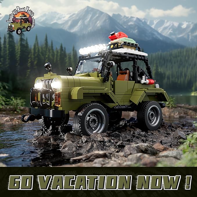 FUNWHOLE Jungle Off Roader SUV Building Kits with LED Lighting - Technic Car Model STEM Building Set 510 Pcs for Kids, Boys, and Girls Ages 8+