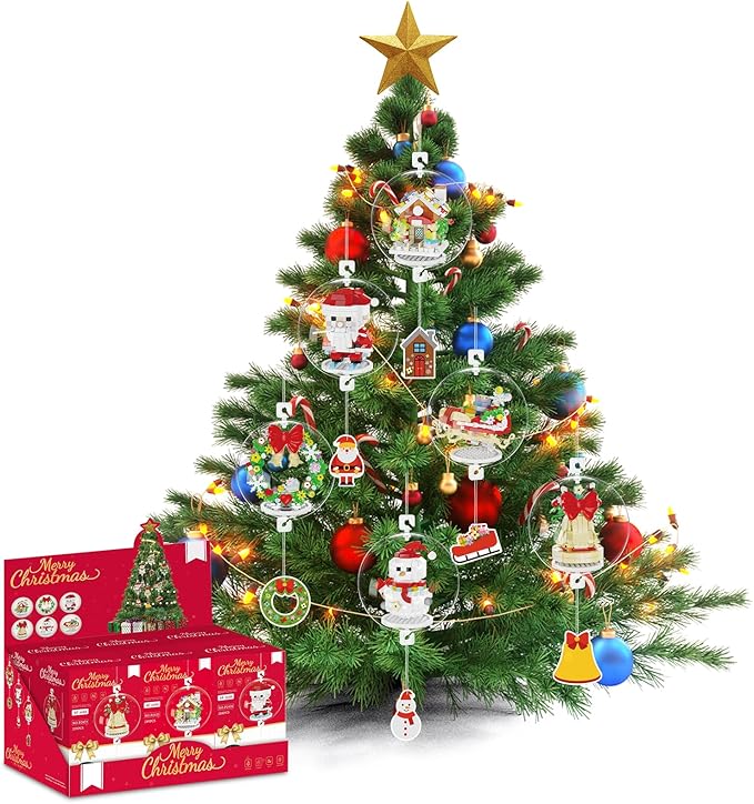 BADHACK 6 Pack - 2024 Christmas Ornaments Micro Building Blocks Sets - Xmas House Santa Claus Snowman Wreath Sleigh Bells Mini Building Toys - Christmas Ornaments for Kids Adults - 1494 PCS