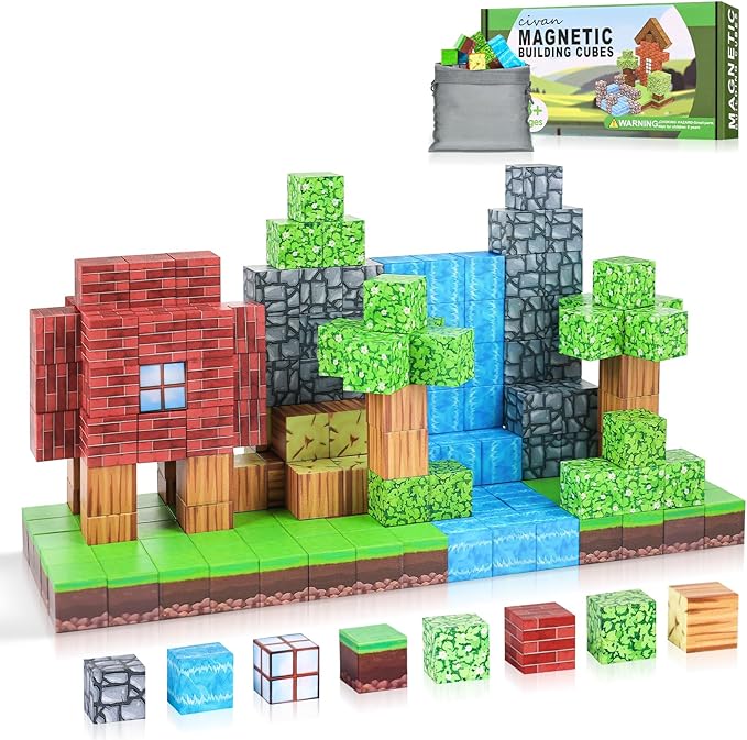 civan Magnetic Blocks Set 63pcs, Magnetic Building Blocks Construction Toys for Kids Boys & Girls Age 3-4 4-5 6-8, Stem Montessori Sensory Toys for Toddlers Fidget Toys