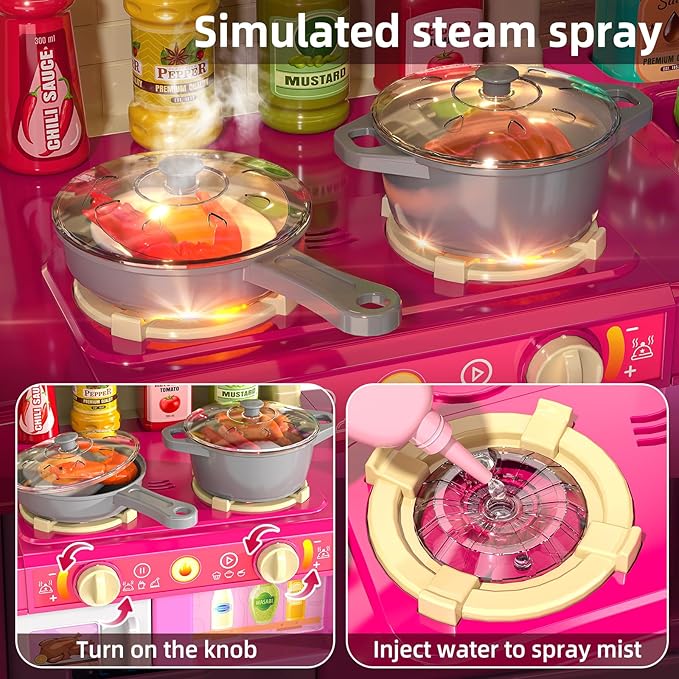 Pretend Food Kitchen Toys for Kids Age 3 4 5 6 7 8 - Girls Toys Play Kitchen with Toy Accessories for Girls, Play Dishes, Cooking Toys for Kids Ages 3-5, Gifts Toys for Girls (Medium)