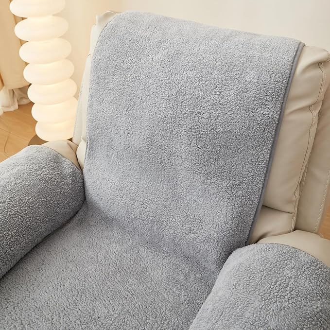 vctops Sherpa Fleece Recliner Chair Cover Super Soft Warm Plush Sofa Slipcover Furniture Protector Non Slip Washable Reclining Chair Cover for Kids, Pets (Light Grey,30"x91")