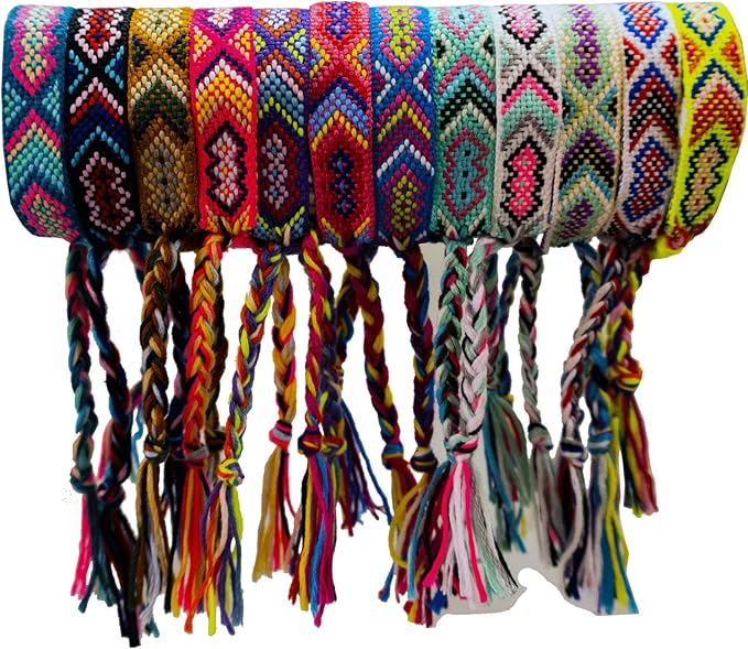 Woven Friendship Bracelets, Braided Bracelets String, Adjustable Nepal Bracelet，Mexico Wave Anklet for Best Friends Kids Women Girls Kids Men, Assorted Colorful（12PCS）
