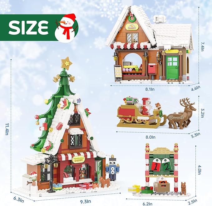 Christmas Village House Building Set with LED Lights, Xmas Holiday Main Street Building Kit, Compatible with Lego Christmas House Blocks, Gifts for Boys, Girls, Family, and Friends (1418 PCS)