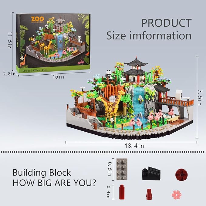 Zoo Building Model Set, 5000 Pcs Zoo Micro Building Toys, Creative Zoological Park Building Model Set, Micro Particle Modular Building House Set, Gift for Adult and Kids (822)