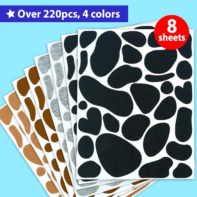 KRAFUN Felt Animal Sticker Kit for Beginner Toddlers, Kids Arts & Crafts, Pack of 220 Assorted Scrapbook Party Stickers Dog and Cats, Fun Shapes, Preschool, Children Early Learning, self Adhesive