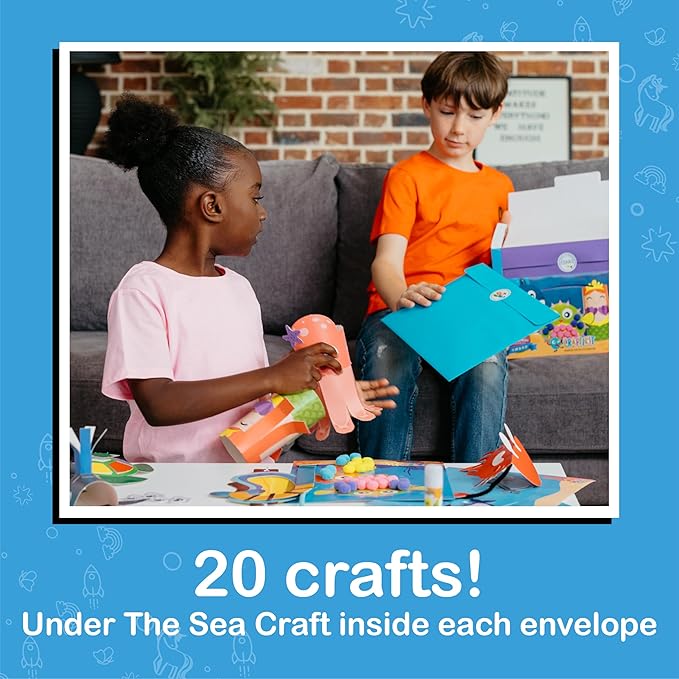 Craftikit® 20 Award-Winning Under The Sea Toddler Arts and Crafts for Girls Ages 4-8, Paper Craft Kits, Sea Animals, Mermaid Crafts for Girls Ages 4-6, Boys, Preschool Craft Supplies for Kids