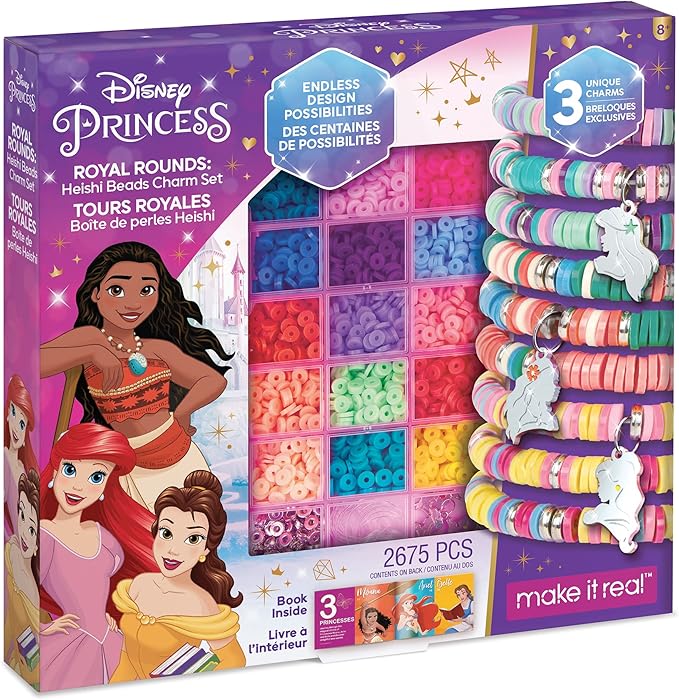 Disney Princess: Royal Rounds: Heishi Beads Charms Set - 2675 Pieces, Make It Real, Beads & Storage Container, 3 Princess Charms, Moana Belle Arielle, Tweens & Girls, Jewelry Kit, Ages 8+