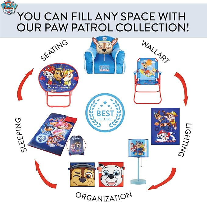 Idea Nuova Paw Patrol Chase, Rubble and Marshall Toddler 19” Folding Saucer™ Chair with Metal Frame, Ages 3+