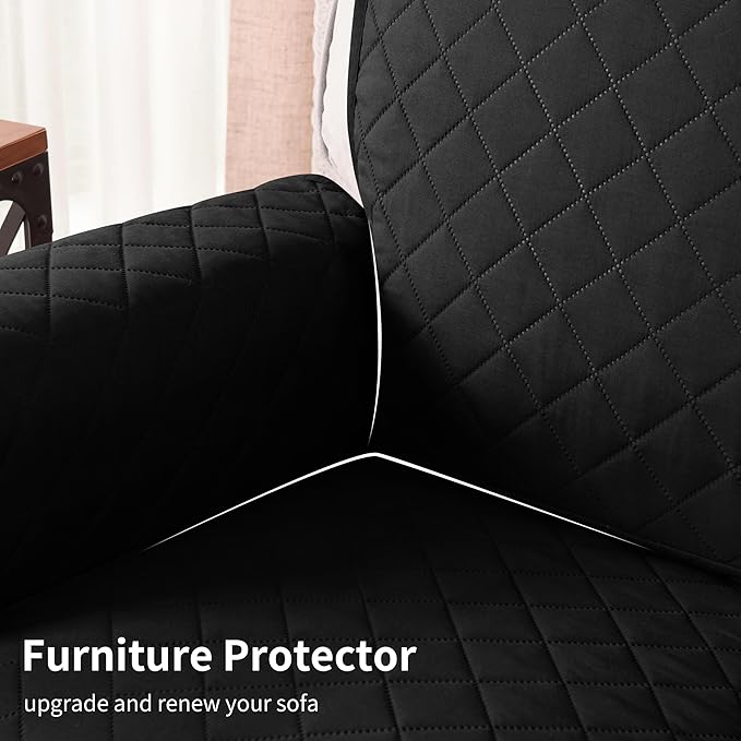 CHUN YI Oversized Couch Cover, Water Resistant Sofa Cover Slipcover for 4 Cushion Sofa, Washable with Adjustable Strap Storage Pocket for Living Room Dog Pet (Oversized Sofa, Black)