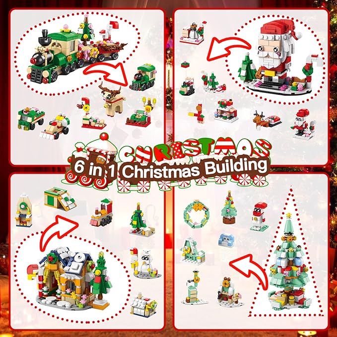 Calendar 2024 Christmas Building Blocks Set, 6 IN 1 Christmas Toys, Building Blocks Toys Holiday Countdown Calendars, Ideas Gift for for Teens Boys Girls 6-12 Year (Large)