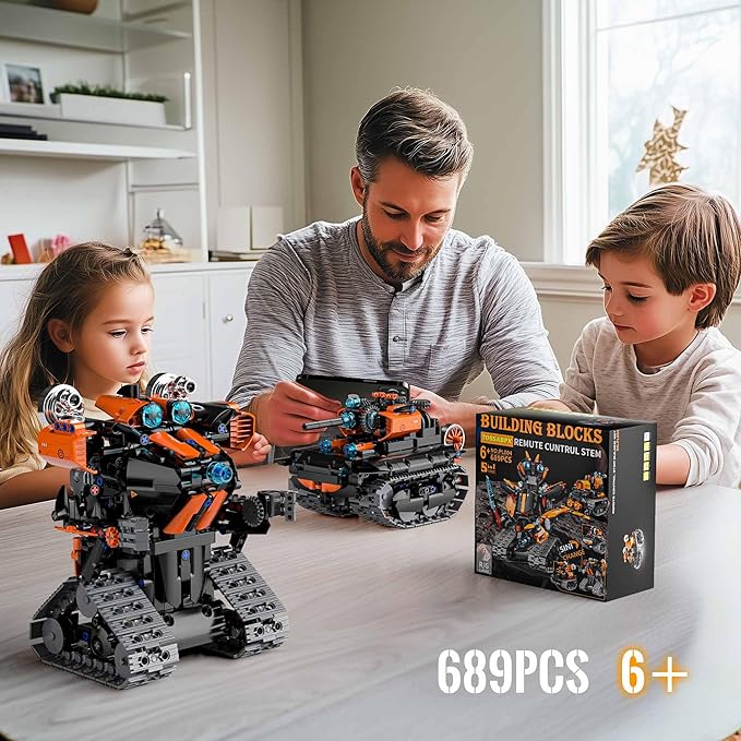 STEM Building Toys for Kids 6-14, 5in1 STEM Robot Building Kit for Kid, Remote & APP Controlled Tank Bulldozer Robot Building Blocks Set Birthday Xmas Gifts Ideas for Boys Girls (689PCS)