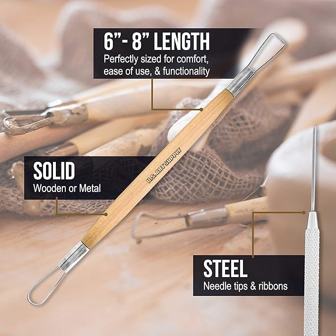 US Art Supply 12-Piece Pottery and Clay and Sculpting Tools Set with Canvas Zippered Case