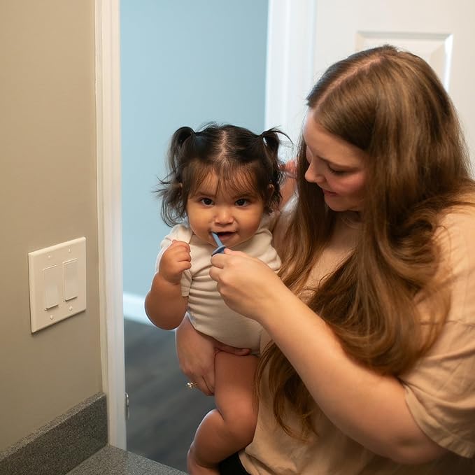 Dr. Brown's Infant-to-Toddler Training Toothbrush Set, Blue Elephant with Fluoride-Free Apple Pear Baby Toothpaste, 0-3 years