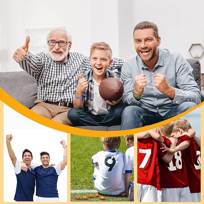 Sumind 48 Pcs Football Party Favors Include Mini Football Stress Balls and Sports Silicone Charm Bracelets Rugby Silicone Wristbands for Sports Themed Birthday Party Reward