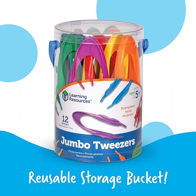 Learning Resources Jumbo Tweezers, Set Of 12, Sorting & Counting, Preschool Science, Homeschool, Toddler Fine Motor Skill Development