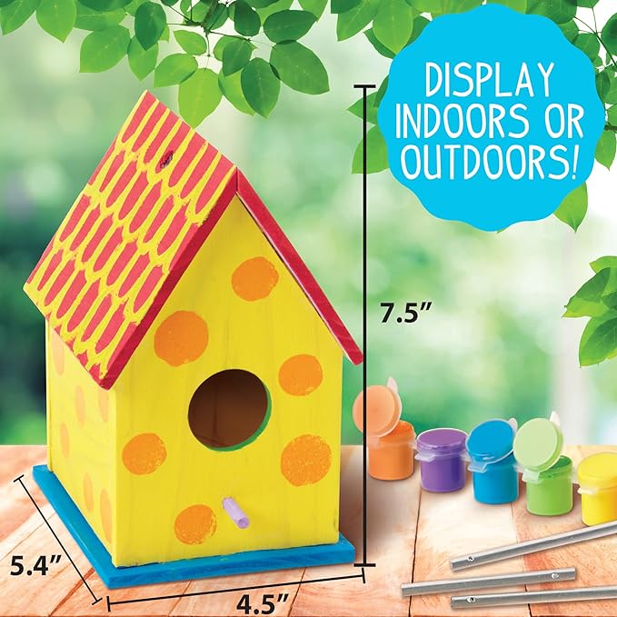 Made By Me Build & Paint Your Own Wooden Bird House Horizon Group USA, DIY Birdhouse Making Kit, Includes Paints, Brushes, Glue & Wind Chimes, Multicolor (46090F)
