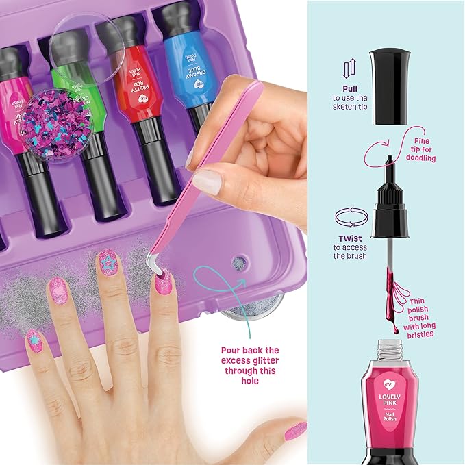 Nail Art Studio for Girls - Nail Polish Kit for Kids Ages 7-12 Years Old - Girl Gifts Ideas - Gilrs Nails Gift Set - Cool Girly Stuff - Polish, Pens, Glitter, Stickers, Gems, Filer - 8 9 10 11 12 Year