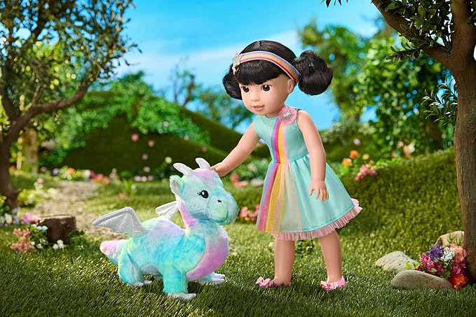 American Girl WellieWishers 14.5-inch Emerson Doll Playset with Crisella The Dragon, Doll Dress and Accessories, and Storybook, for Ages 4+