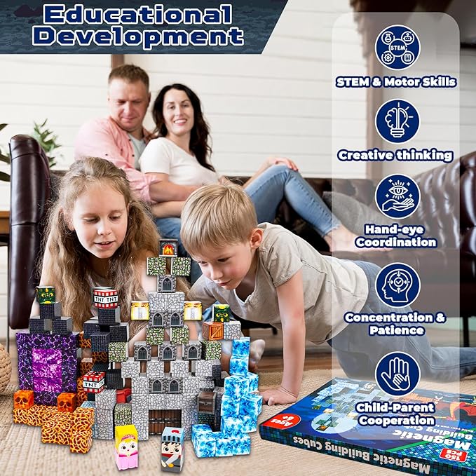 Goody King 150 PCS Magnetic Building Blocks Montessori Magnetic Toys, Build Magnetic Dark Castle Set, STEM Toddler Sensory Building Blocks for Toddler Boys Girls 3 4 5 6 7 8 9 10th Birthday Gift