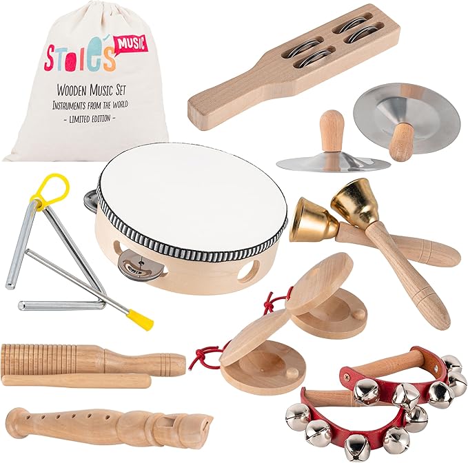 STOIE'S 15 pcs Wooden Toddler Musical Instruments for Kids Ages 5-9 Montessori Baby Musical Instruments for Toddlers 3-5 Kids Musical Instruments Toys