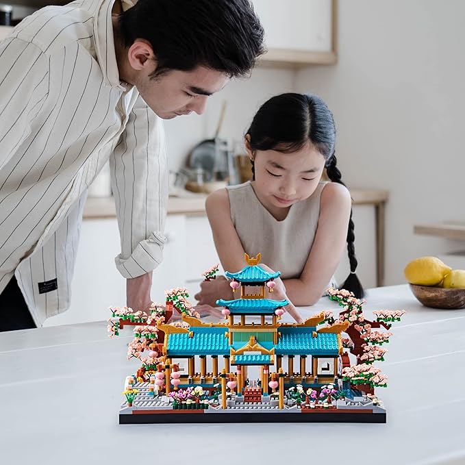 JXRLMB City Architecture and Collection Micro Blocks Modle Building Sets The Classical Gardens of Suzhou and Sakura Tree, a Idear DIY Cherry Trees Kit for Adults and Kids 2350 pcs with 2 Figures