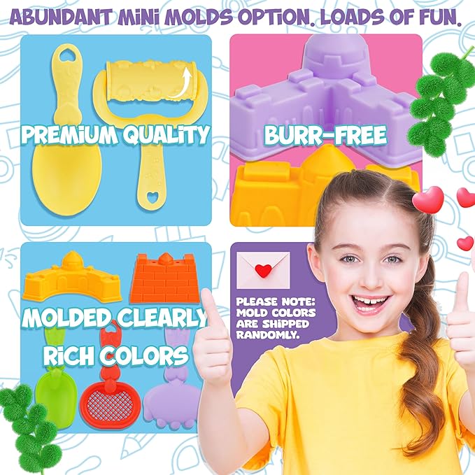 Play Sand Kit - Folding Sand Box with 1.1lbs Sensory Sand, Castle Molds & Foldable Tray - Sensory Bin Toys for Kids, Boys and Girls