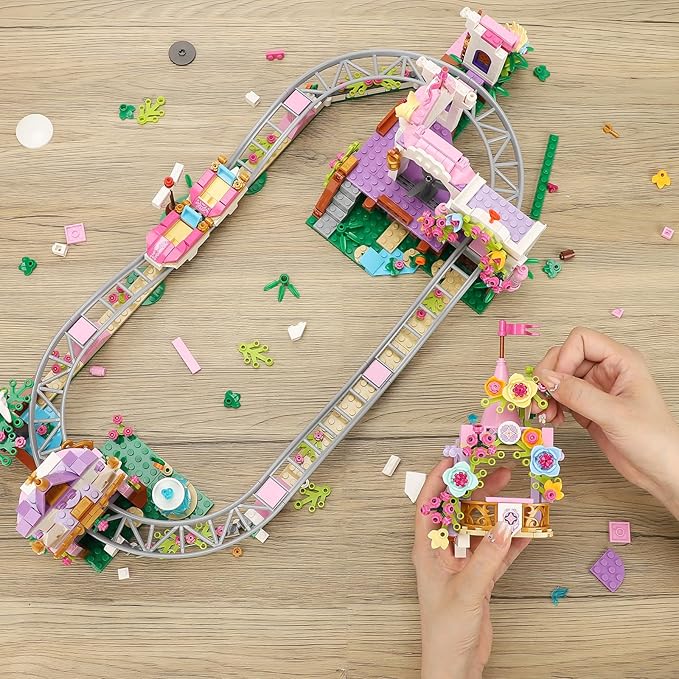 Friend Roller Coaster Building Set - Compatible with Legos for Girls Age 8-12, 991 PCS Amusement Park Building Block Kit Playground Park Pink Construction Birthday Gift