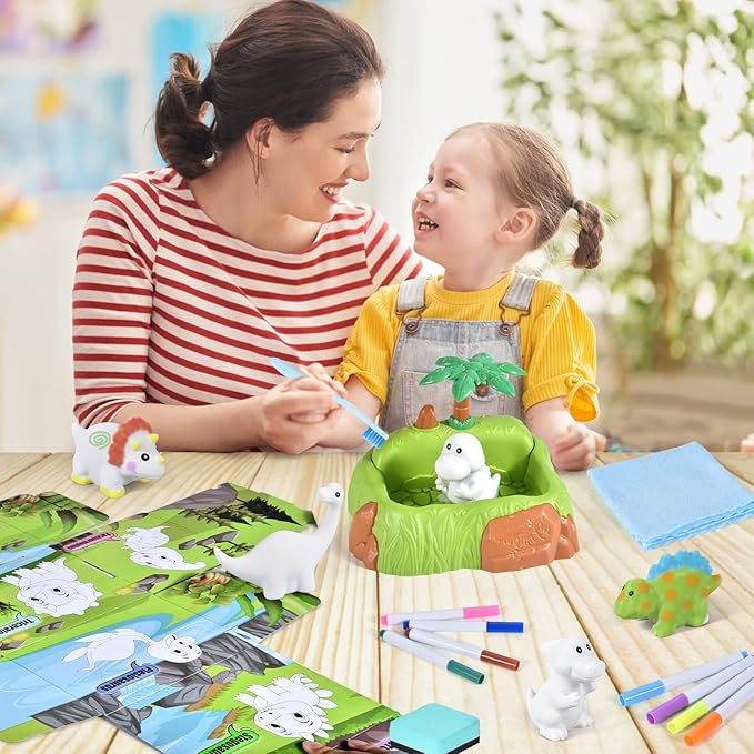Golray Paint-Wash-Recolor Dinosaur Crafts Kit Painting Toy for Toddler, Bathtub, Washable Marker, Dinosaur, Instruction, Dino Pet Art Activity Dinosaur Toy Gift for 3-5 Year Old Kid Boy Girl