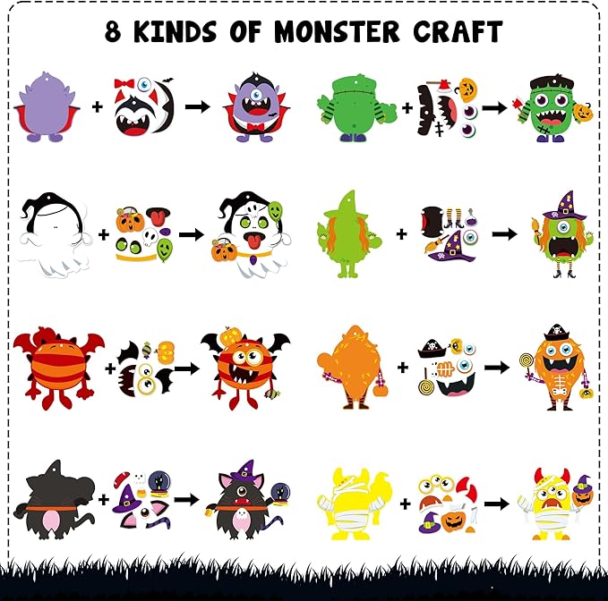 WATINC 123pcs Halloween Monster Crafts Kits for Kids, Halloween Hanging Ornaments DIY Make Your Own Monster Set Art, Halloween Handcraft Home Classroom Game Activities Party Favors Tree Decoration