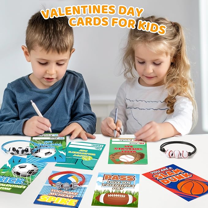 SpringFlower 24 Pack Valentines Day Cards For Kids, Valentine Day Gifts With Adjustable Sports Bracelets Toys, Valentine's Party Favors Prizes Valentine Kids Classroom Exchange