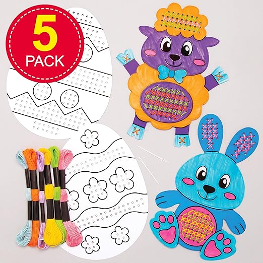 Baker Ross AT505 Easter Color in Cross Stitch Kits - Pack of 5, Embroidery Kits for Beginners, Ideal Kids Arts and Crafts Project