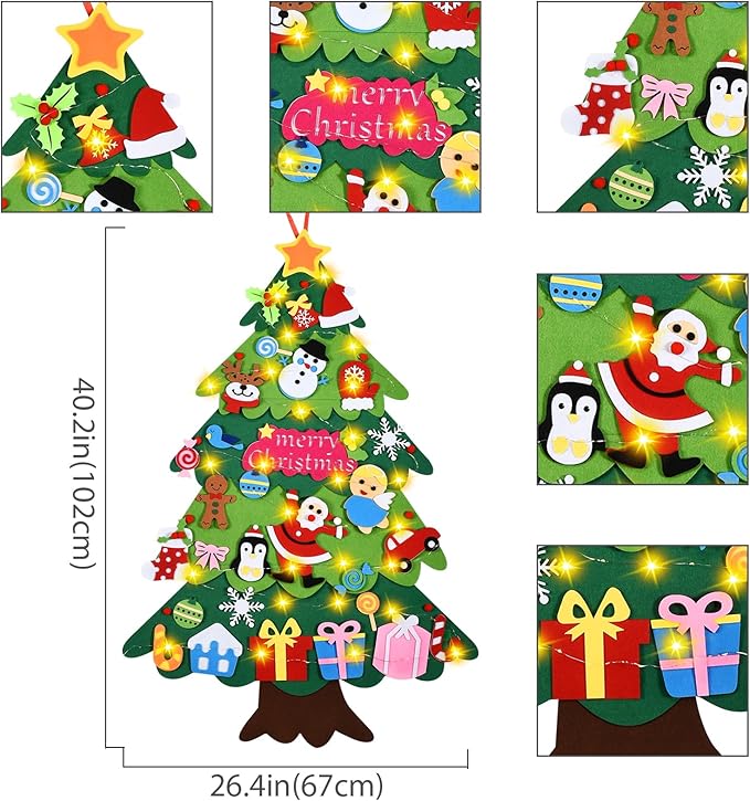 Felt Christmas Tree - 3.4 FT Christmas Decorations for Toddlers with 41 Pcs Ornaments,DIY Xmas Gifts for Door Wall Hanging Decorations.